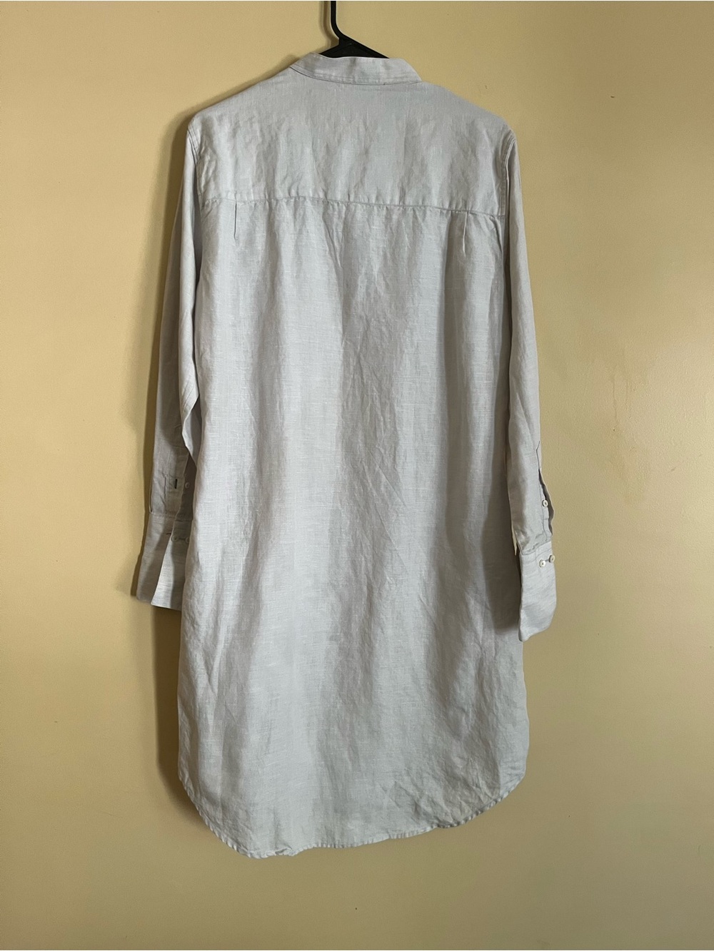 Women’s Light Gray Midi Shirt Dress, 100% Linen - Picture 4 of 4
